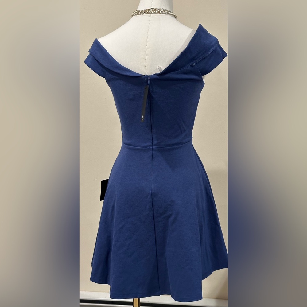 Lulus NWT Blue Mini/Midi Cold Shoulder Sleeveless Fit And Flare Dress Sz XS. - Picture 4 of 16